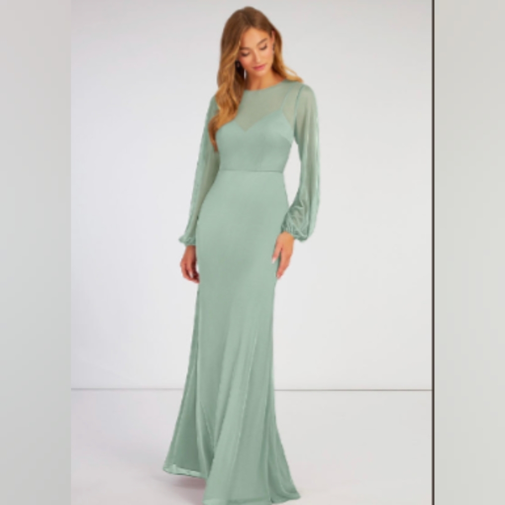 Azazie Green V-Neck Bishop Sleeve Gown